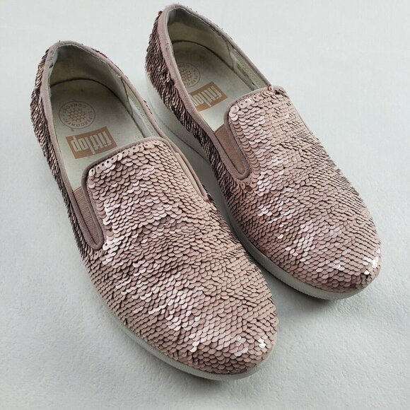 Fitflop Shoes - Fitflop Superskate Sequin Loafer Shoe Womens 6.5 Pink Slip On Comfort Shoe